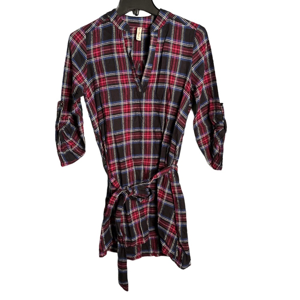 Final touch flannel plaid shirt dress, size small